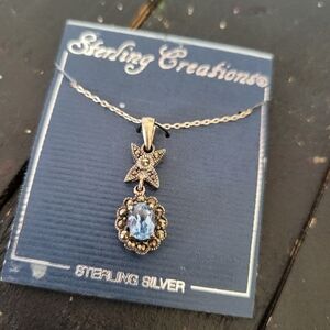 Sterling Creations NWT Women's Blue Aquamarine March Birthstone Necklace Silver